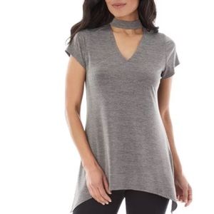 AB Studio Womens Cutout Tee Top Handkerchief Hem